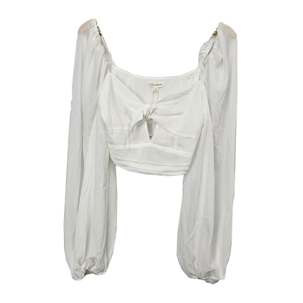 For Love And Lemons Light Blue Puff Sleeve Crop Blouse